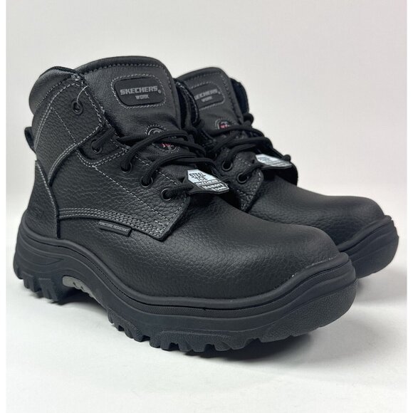 Skechers Work Burgin Tarlac Steel Toe Boot Mens Wide Fit Black Leather Safety - Picture 3 of 10